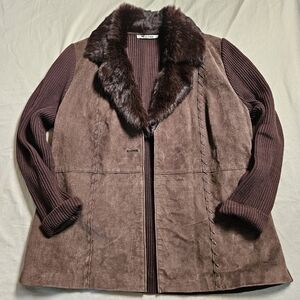 Vintage Peter Nygard Large Brown Suede Knit Rabbit Fur Jacket Boho Western